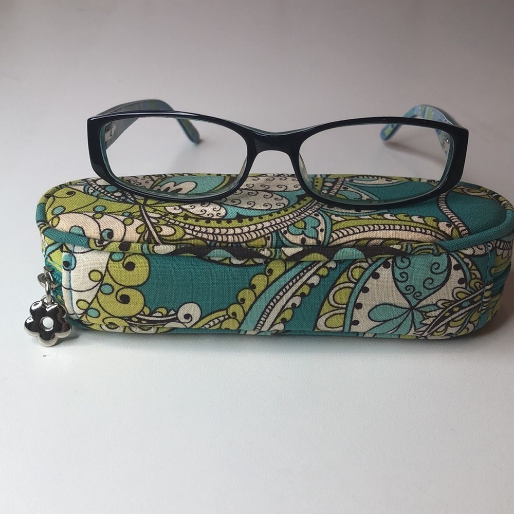 Vera Bradley Black Eyeglass frames Blue Lime accent colors plus eyeglasses case - Picture 11 of 12